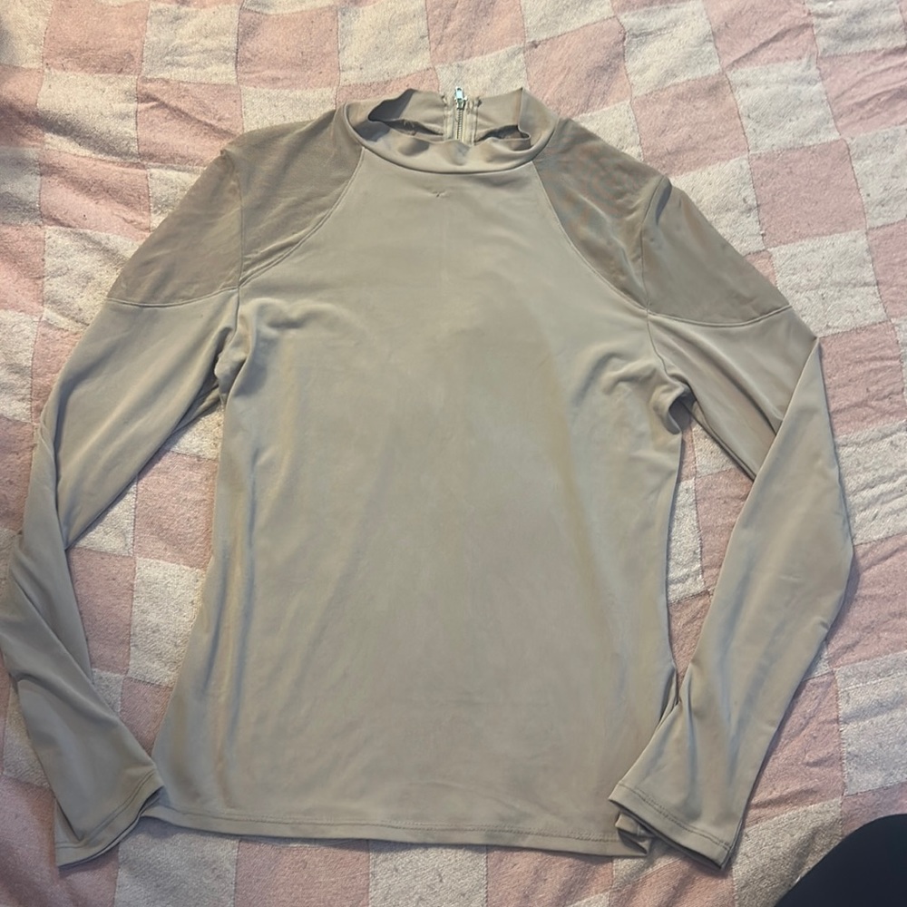 Charlotte Russe beige mesh shoulders top